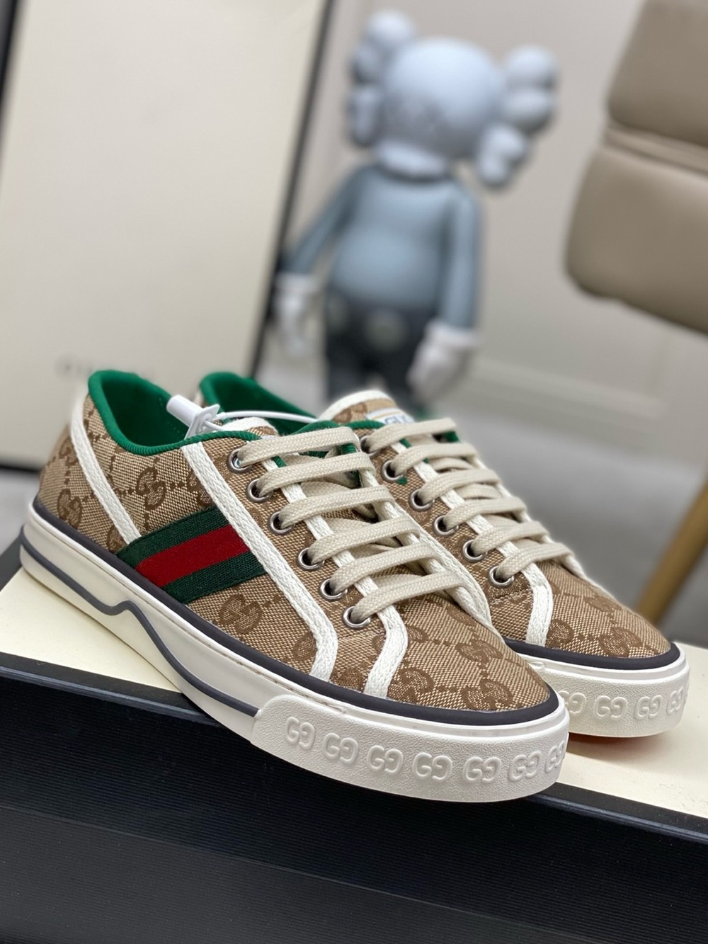 Gucci Tennis 1977 GG Supreme Canvas Low‑Top Sneakers Web Stripe